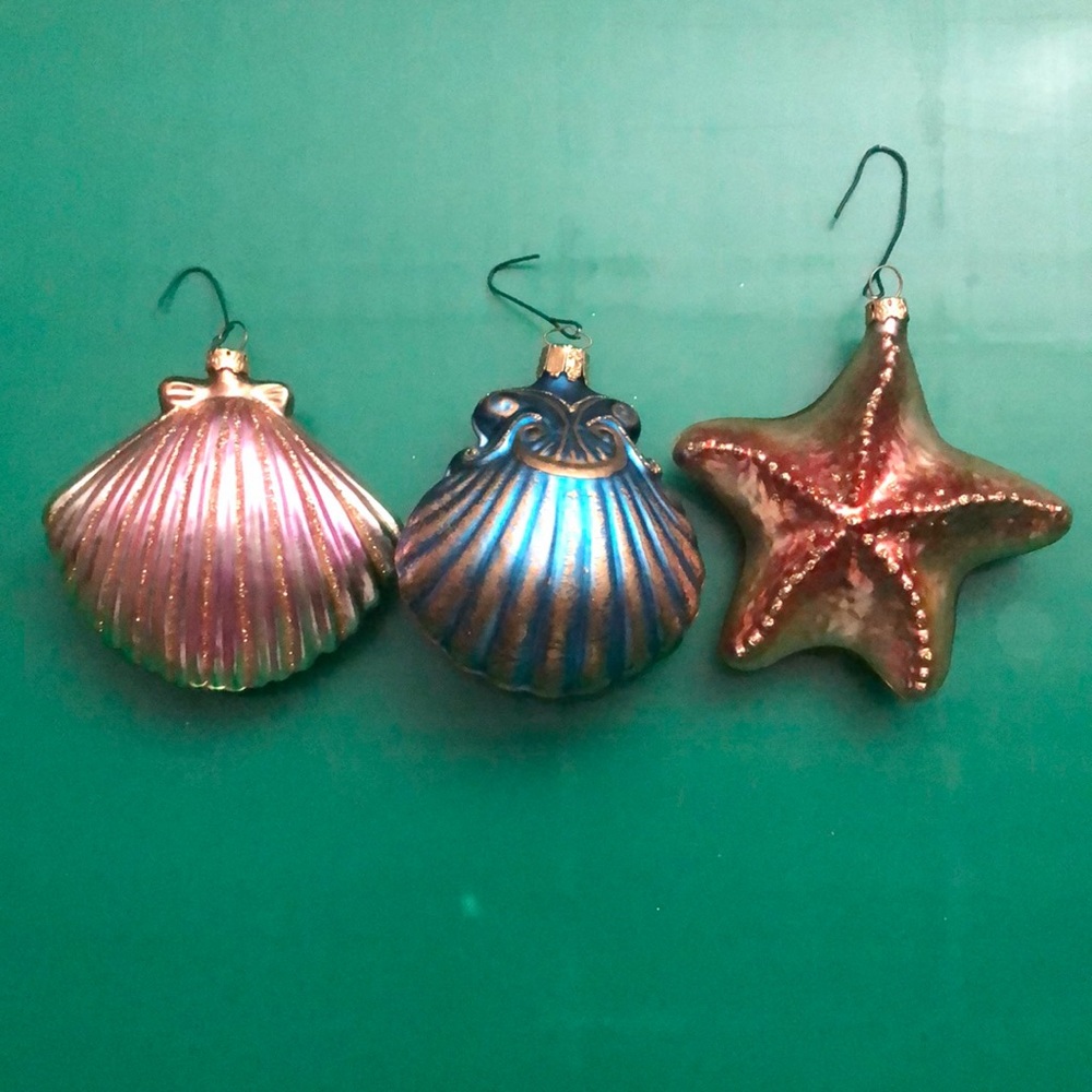 Set of 3 Large Seashell Glitter Ornaments